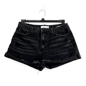 Black Distressed Denim Women's Shorts